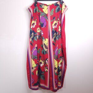 Ashley Stewart Red Oversize Floral Print Satin Wide Leg Pants Flowy Size 24 Flaw